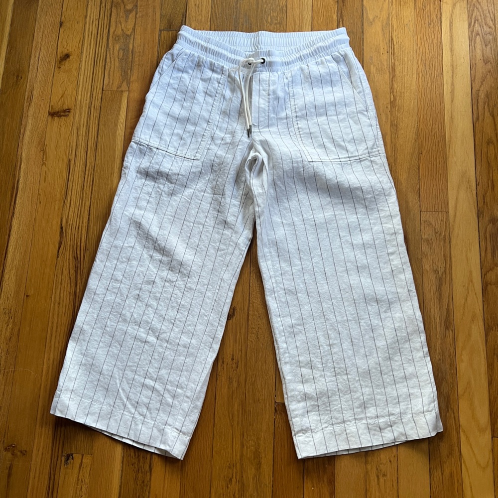 Athleta white/gray striped linen pants